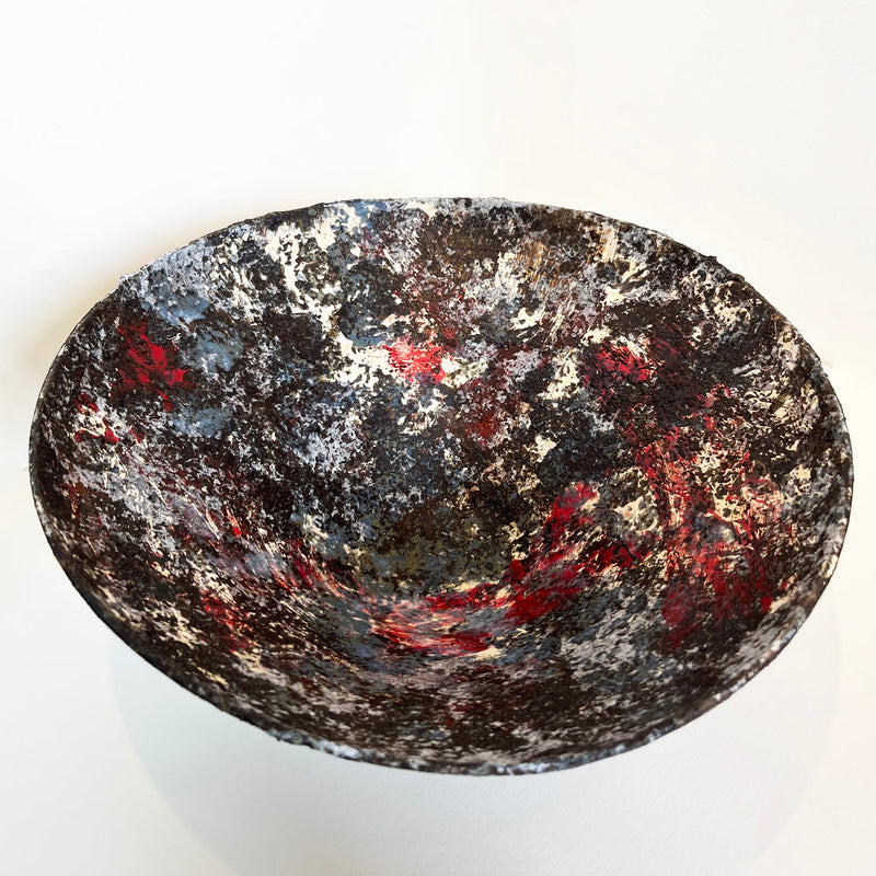 Red Black and White Oval Bowl - Petroff Gallery -  - Makiko Hicher - Red Black and White Bowl, 5.5" x 13" x 13"