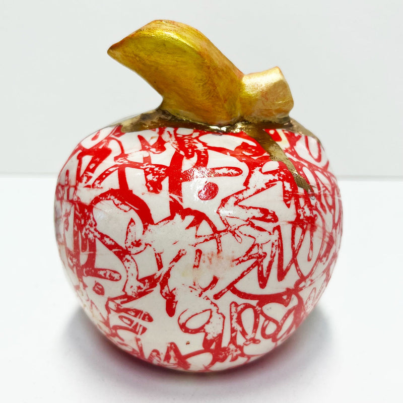 Red Graffiti Apple - Petroff Gallery -  - Marla Buck - Red Graffiti Apple, 4.5" x 4.5" x 5"