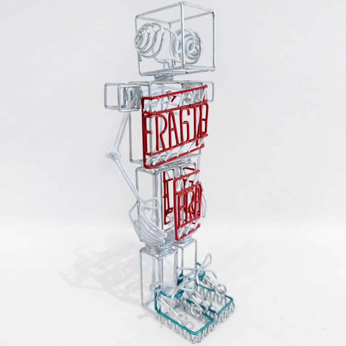 Robot White (Handle with care) Side View - Petroff Gallery - Mixed Media Art