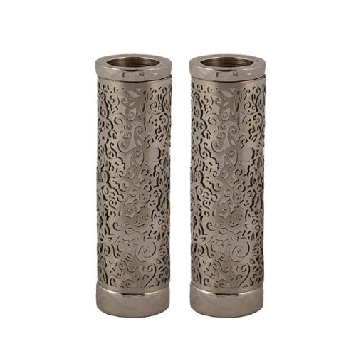 Round Silver Candlesticks Metal Cutout  - Petroff Gallery - Judaica