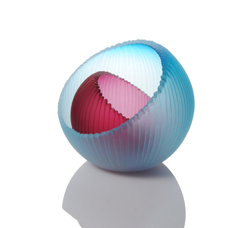 Ruby & Aqua Saw Carved Nestle Bowl 6.5" - Petroff Gallery -  - Courtney Downman - Ruby & Aqua Saw Carved Nestle Bowl 6.5"