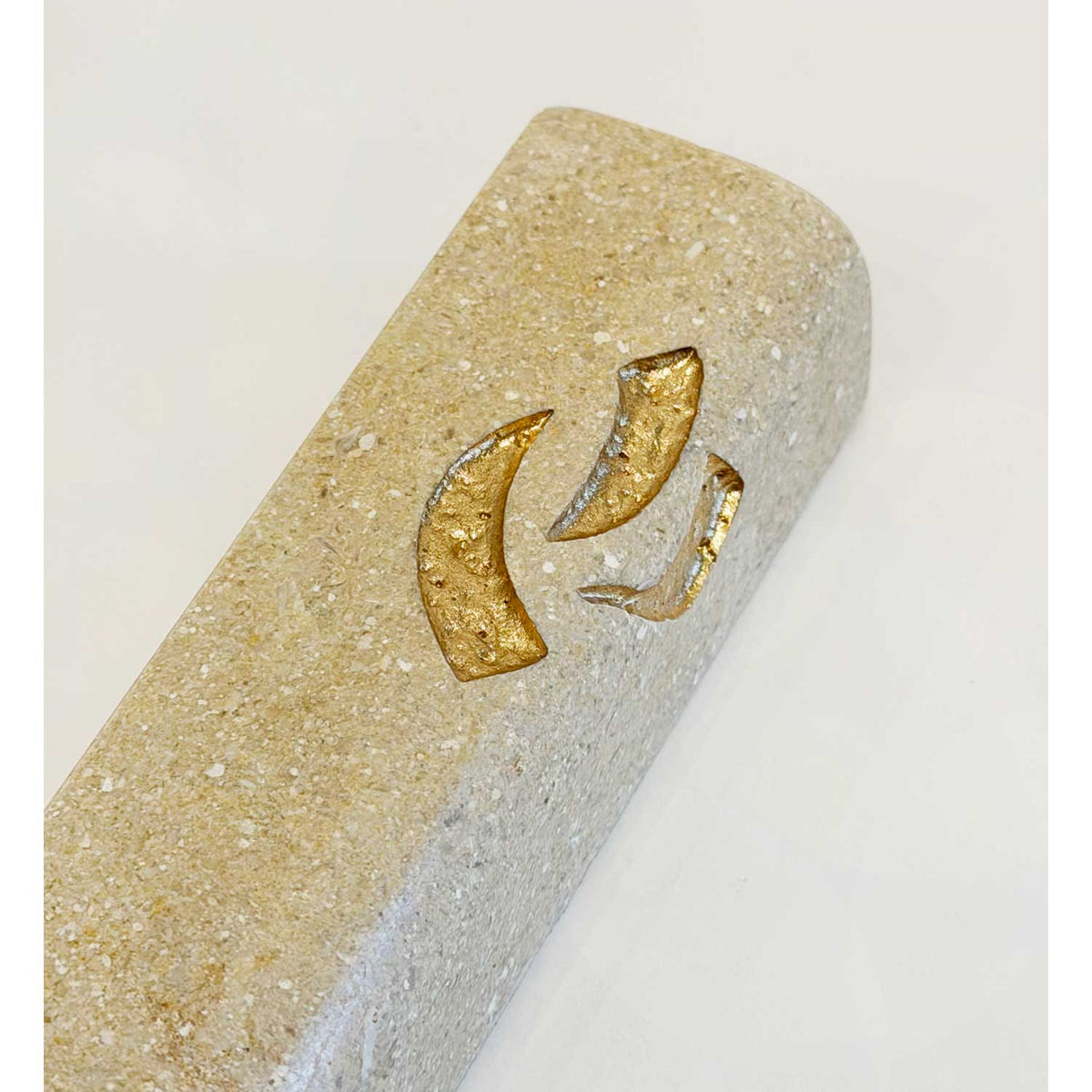 Gold Shin Stone Mezuzah Detail View - Petroff Gallery - Judaica