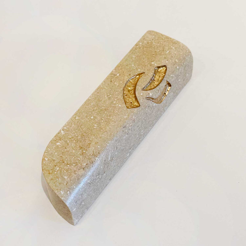 Gold Shin Stone Mezuzah - Petroff Gallery - Judaica