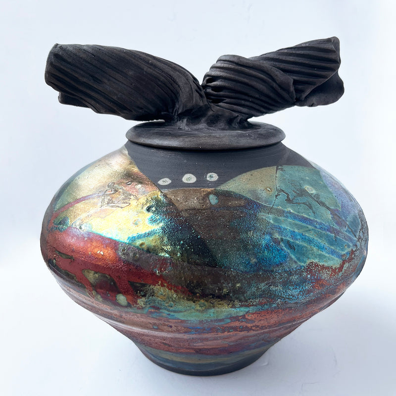 Large Raku Cover Jar - Petroff Gallery - Ceramics 