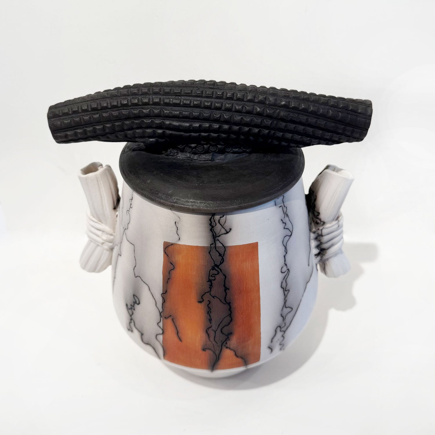 2-Tone Horse Hair Cover Jar with Handles - Petroff Gallery - Ceramic Art