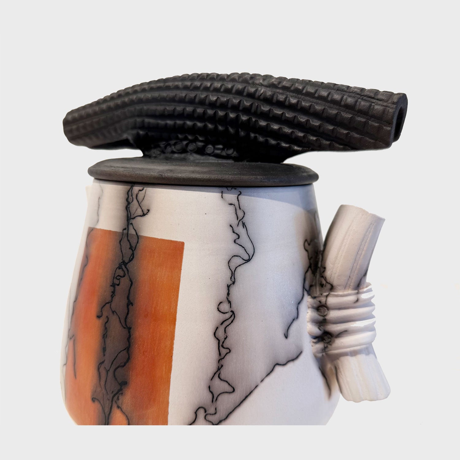 2-Tone Horse Hair Cover Jar with Handles - Petroff Gallery - Ceramic Art