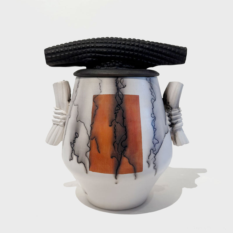 2-Tone Horse Hair Cover Jar with Handles - Petroff Gallery - Ceramic Art
