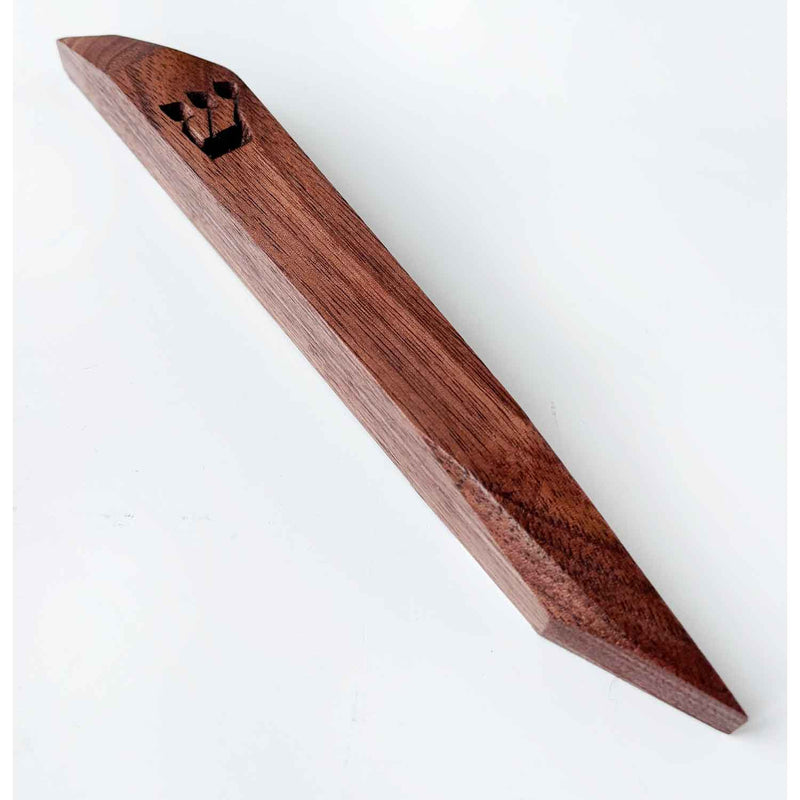 Large Walnut Mezuzah 1 - Petroff Gallery - Judaica