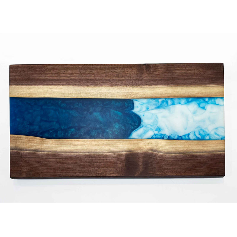 Walnut Resin Board Blue and White - Petroff Gallery - Wood Art