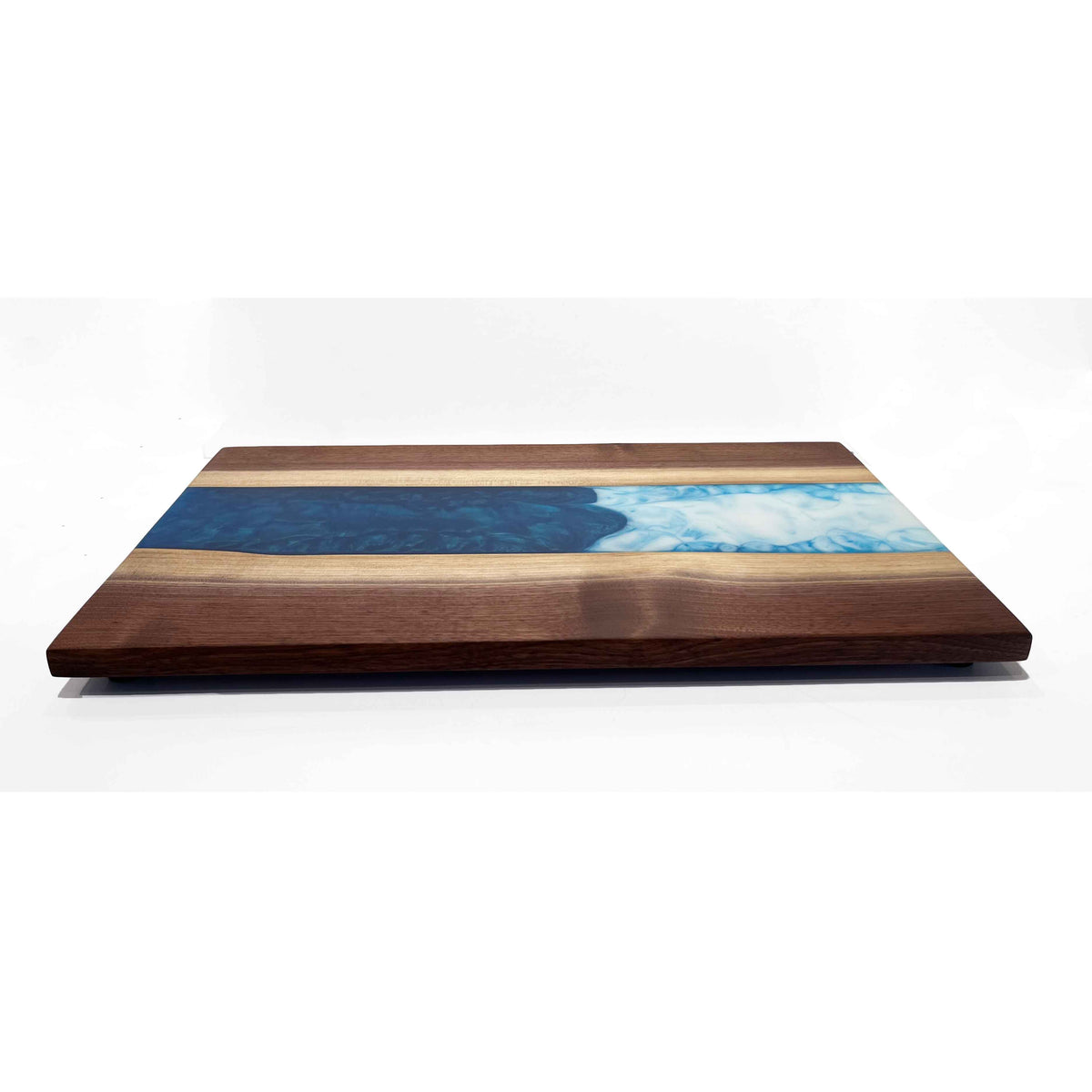 Walnut Resin Board Blue and White - Petroff Gallery - Wood Art