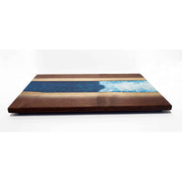 Walnut Resin Board Blue and White - Petroff Gallery - Wood Art