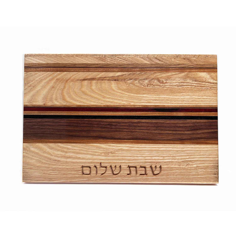 Small Ash Stripe Board with Shabbat Shalom - Petroff Gallery - Judaica 