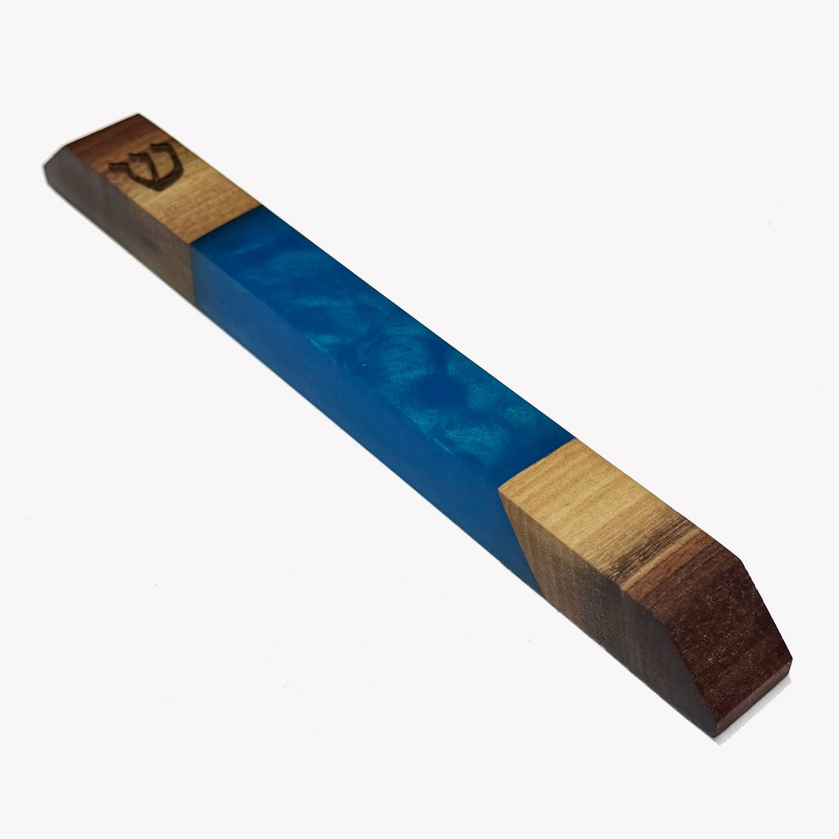 Walnut and Blue Resin Mezuzah - Petroff Gallery - Judaica