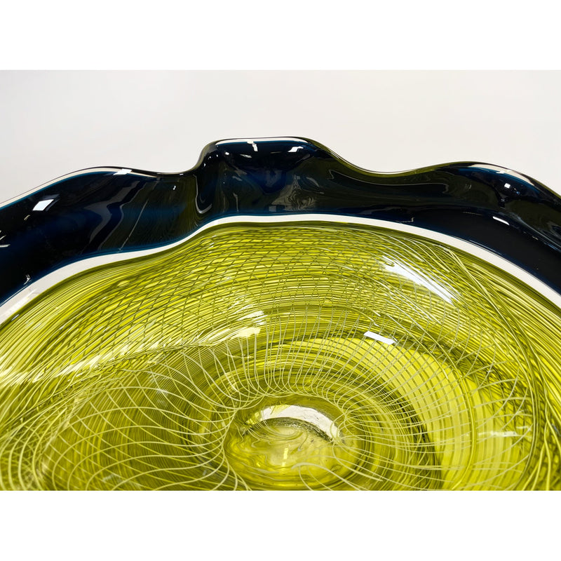 Sea Green/Olive Cane Bowl - Petroff Gallery - Glass Art