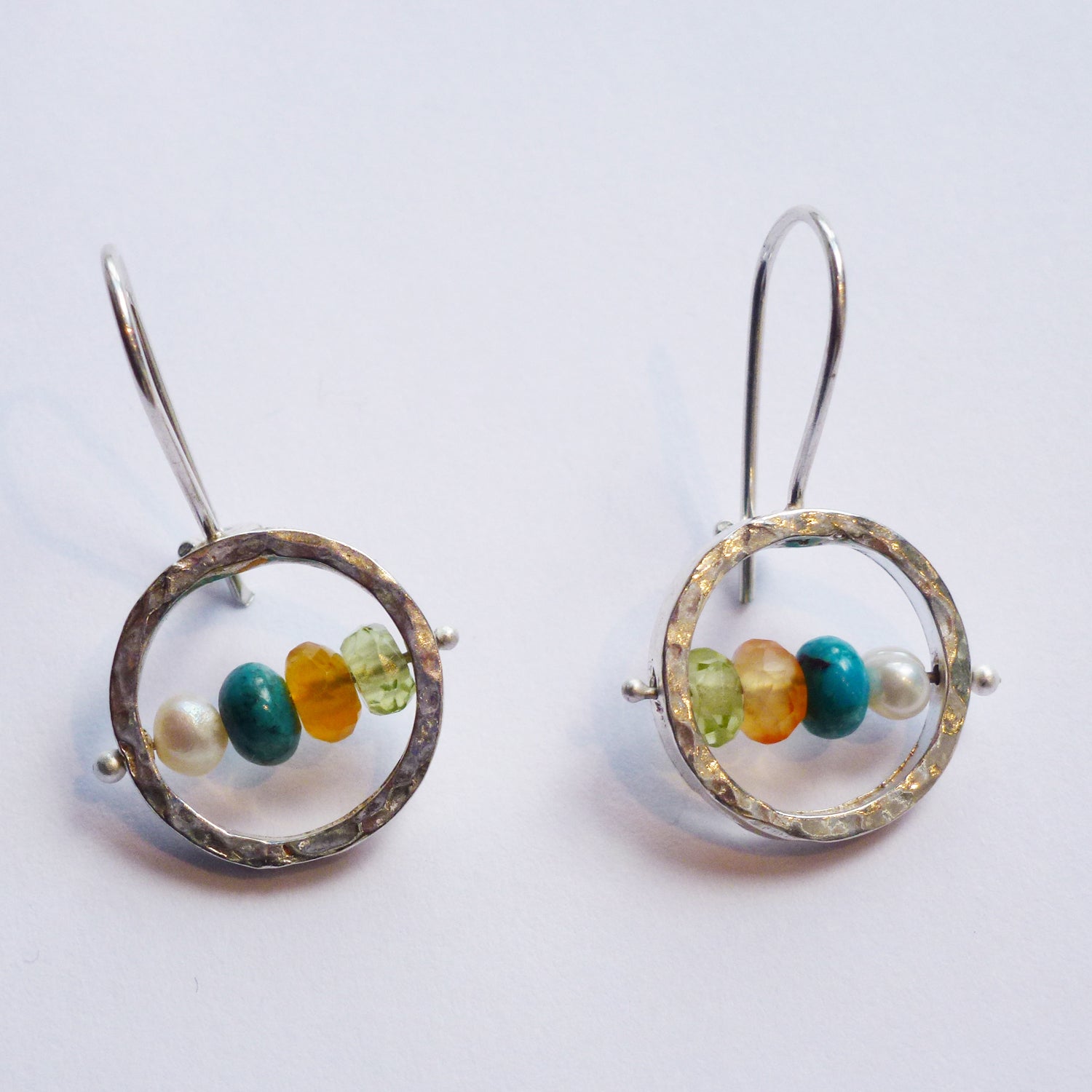 Short Circle Earrings with Multicolored Beads - Petroff Gallery