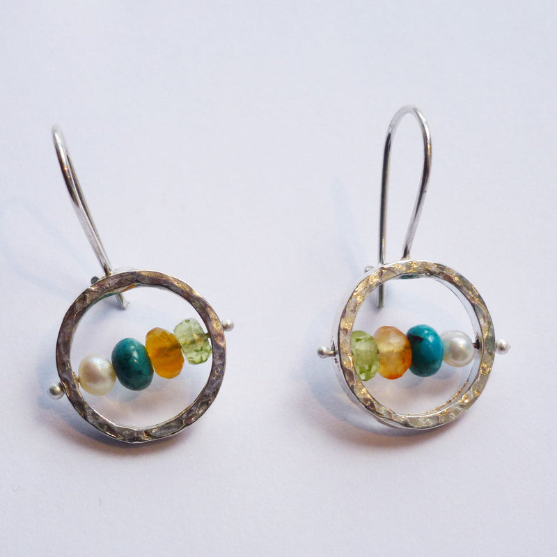 Short Circle Earrings with Multicolored Beads - Petroff Gallery