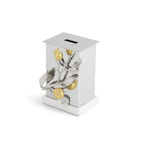 Pomegranate Silver and Gold Tzedakah Box