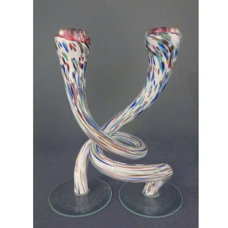 Sm Confetti / White Candlesticks - Petroff Gallery - Glass Art