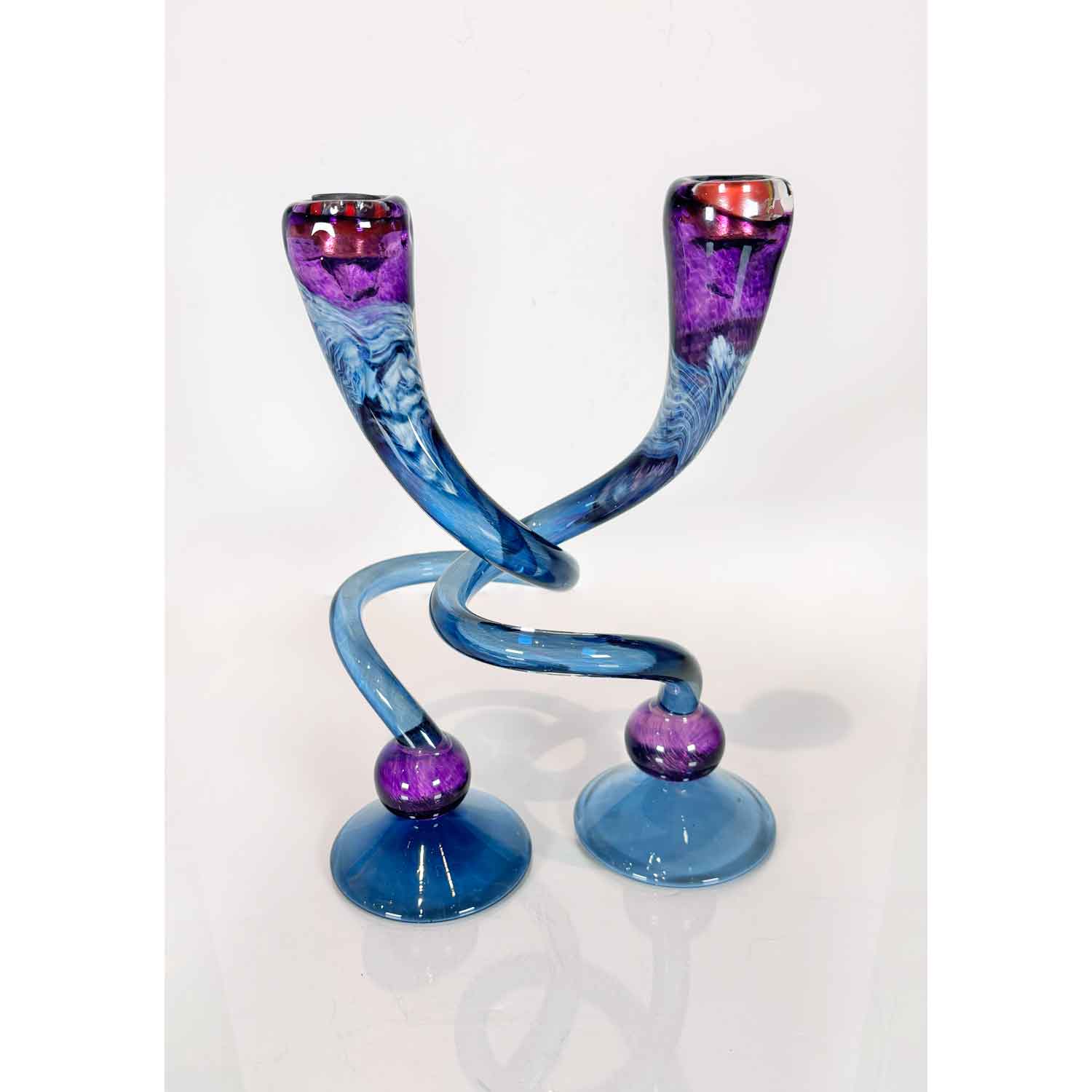 Sm Footed Twist Candlesticks Blue/Purple Petroff Gallery 