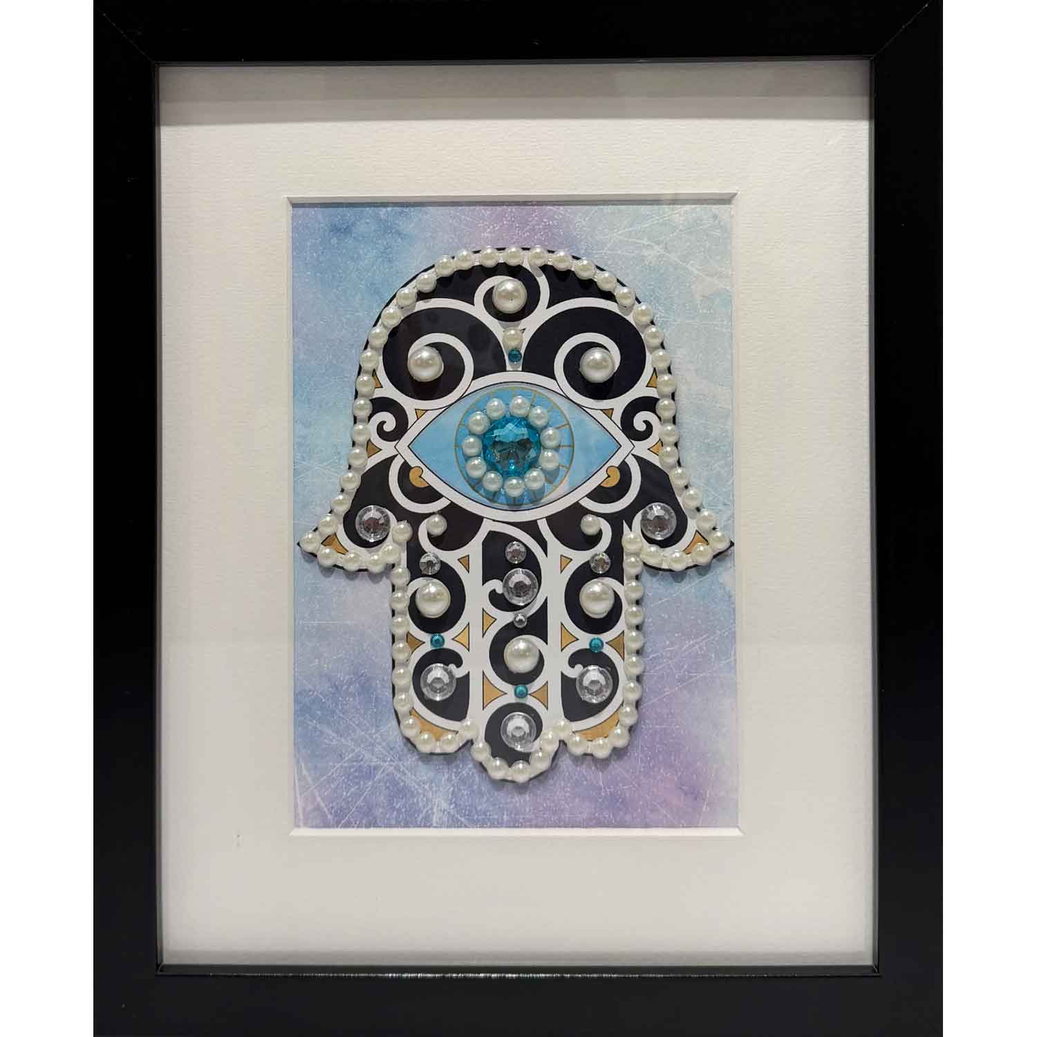 Small Pearl Black Chamsa - Petroff Gallery - Judaica 