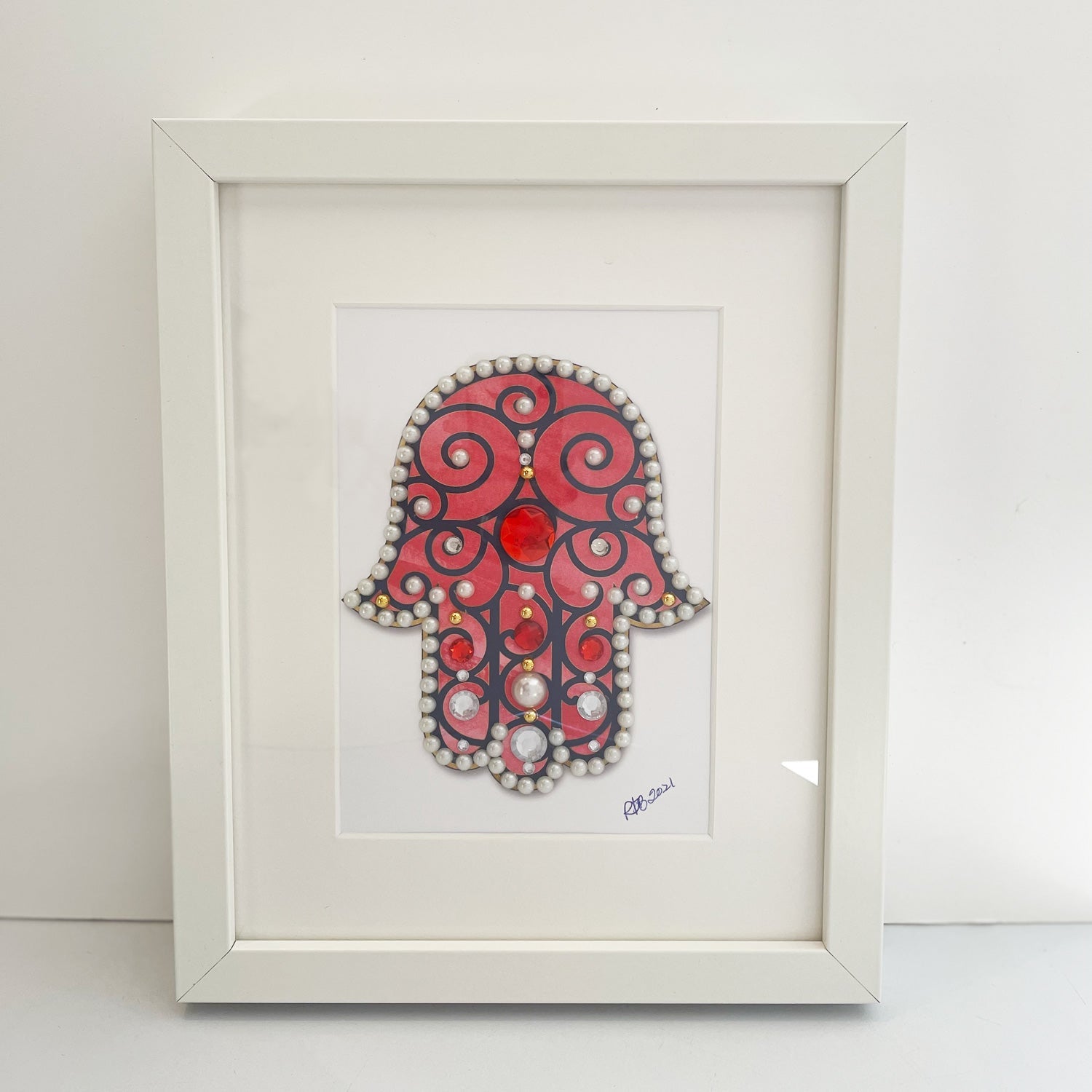 Small Red Chamsa - Petroff Gallery -  - Rhonda Brewes - Small Red Chamsa, 11" x 9"
