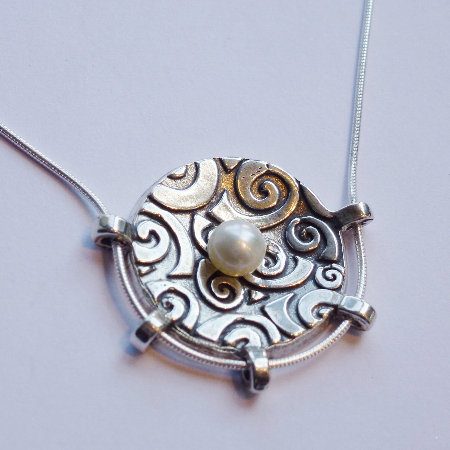 Spiral Circle Necklace with Pearl - Petroff Gallery