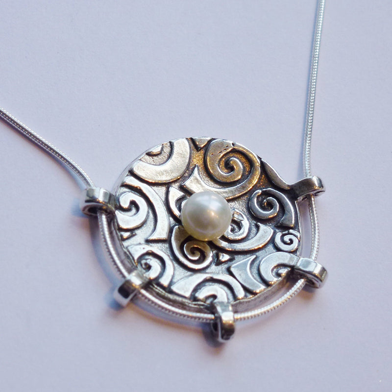 Spiral Circle Necklace with Pearl - Petroff Gallery