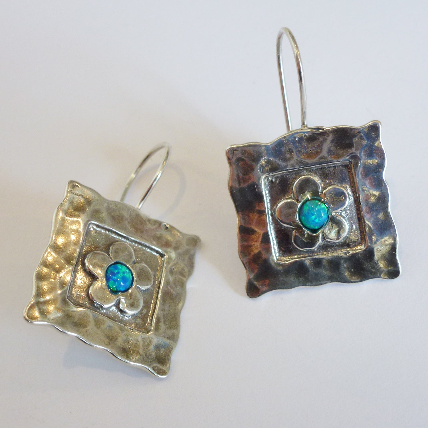 Square Flower Blue Earrings - Petroff Gallery -  - 