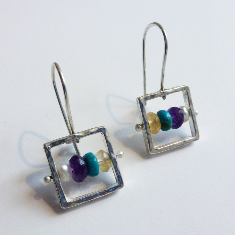 Square Multicolour Earrings - Petroff Gallery