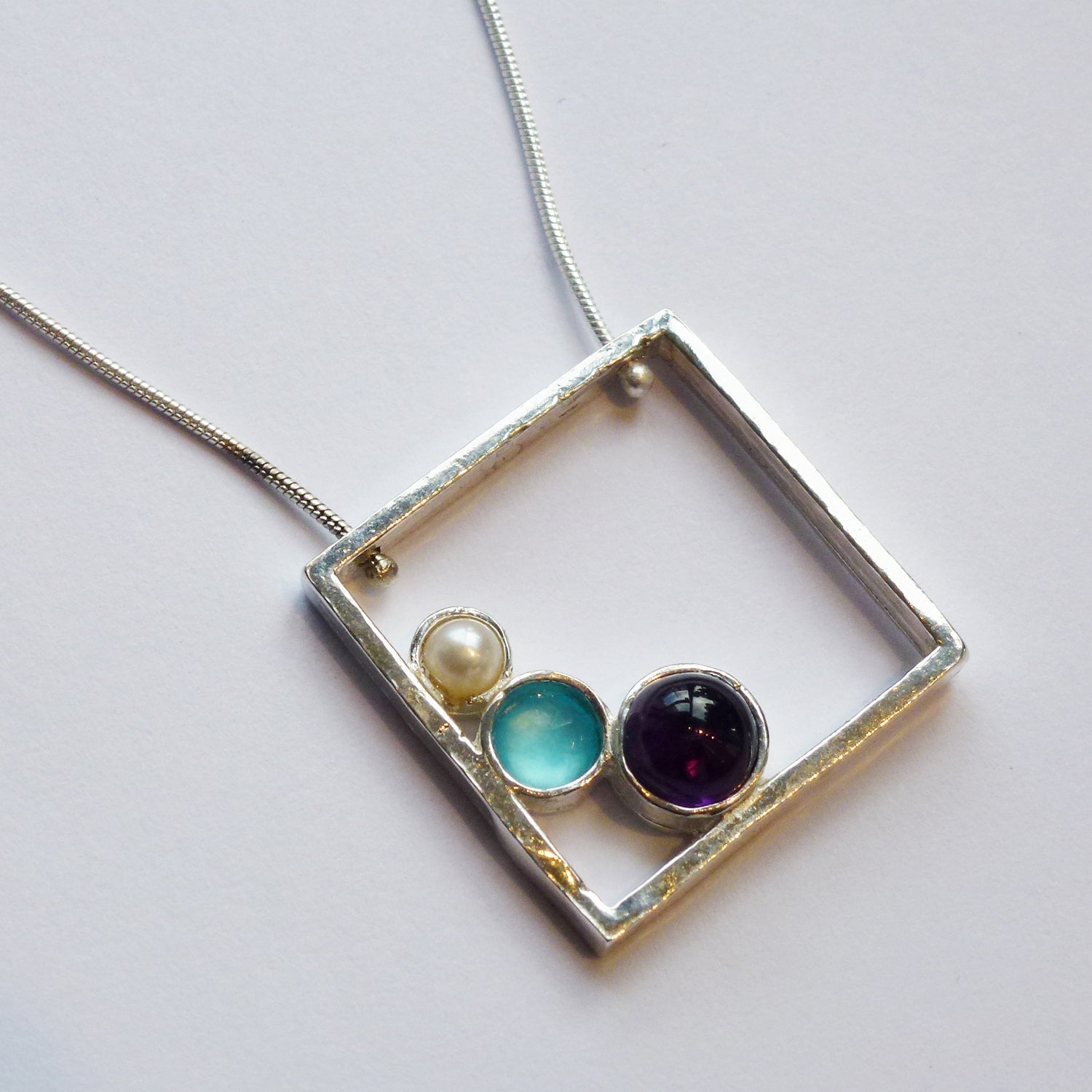 Square Necklace with 3 Stones - Petroff Gallery
