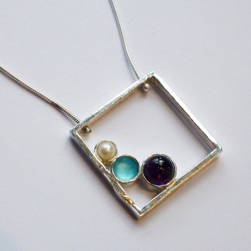 Square Necklace with 3 Stones - Petroff Gallery