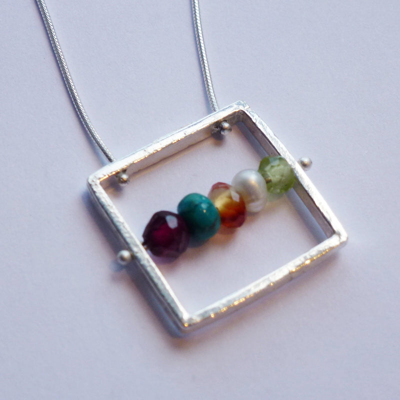 Square Necklace with Multicolored Beads - Petroff Gallery