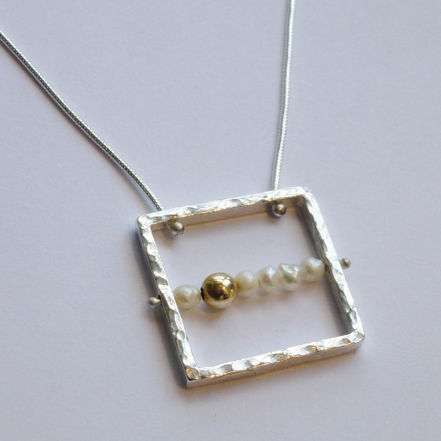 Square Necklace with Pearl and Gold Beads - Petroff Gallery