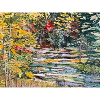 Stream Running Through September 22" x 38" Detail View - Petroff Gallery - Painting