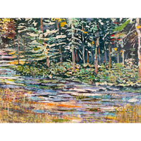 Stream Running Through September 22" x 38" Detail View - Petroff Gallery - Painting