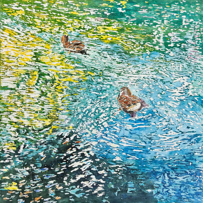 Summer Water Dazzle with Mallards 24" x 24" - Petroff Gallery - Painting