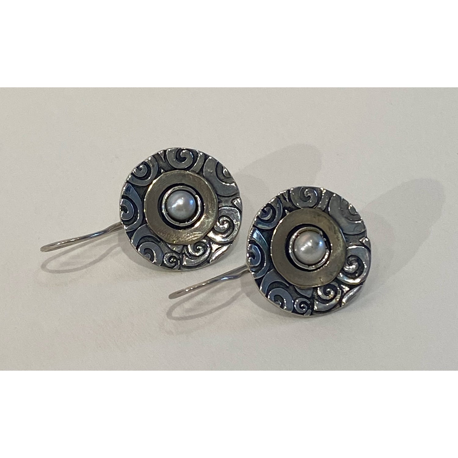 Swirl Circle w/Pearl Earrings - Petroff Gallery - Jewellery