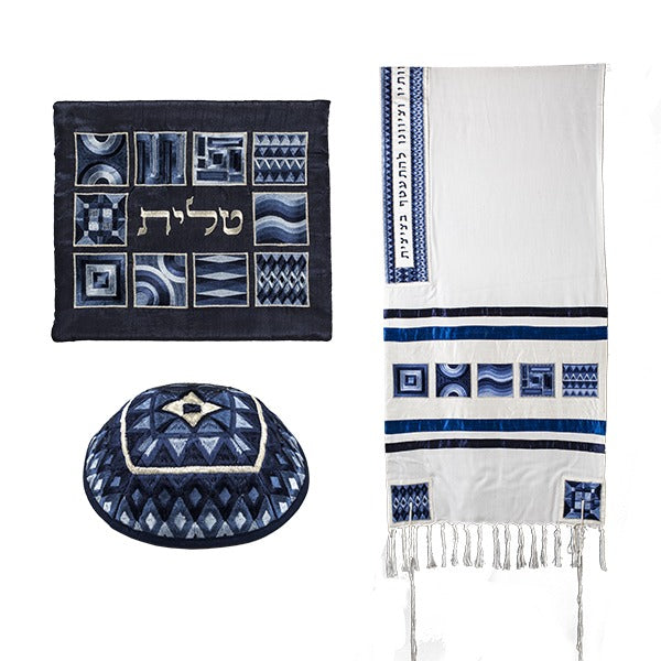 Tallit Embroidery Squares Blue
