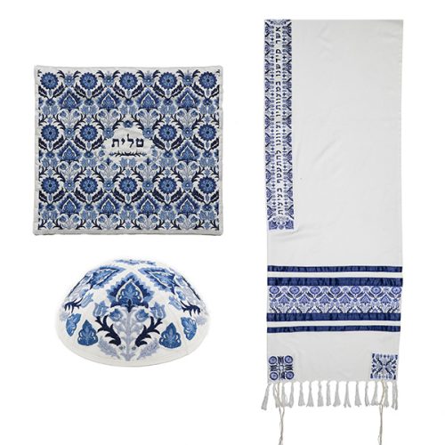 Yair Emanuel - Tallit Blue Antique Design Full Embroidery