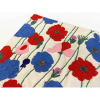 Challah Cover Blue and Red Flowers Shabbat Shalom Detail View - Petroff Gallery - Judaica