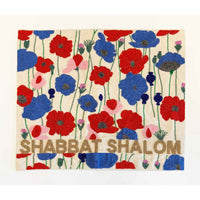 Challah Cover Blue and Red Flowers Shabbat Shalom - Petroff Gallery - Judaica