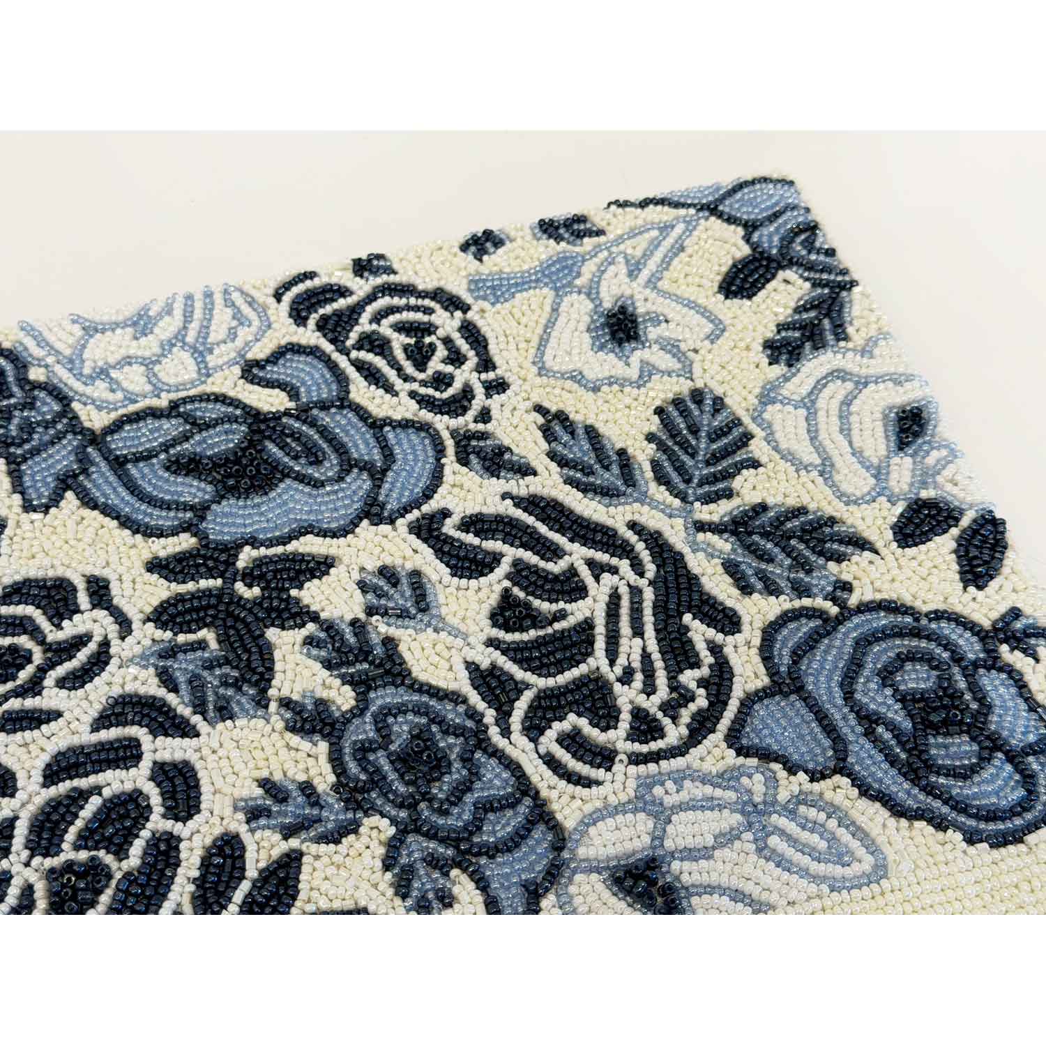 Challah Cover Blue Roses Shabbat Detail View - Petroff Gallery - Judaica