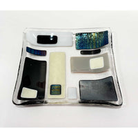 7" Square Plate Black and White - Petroff Gallery - Glass Art