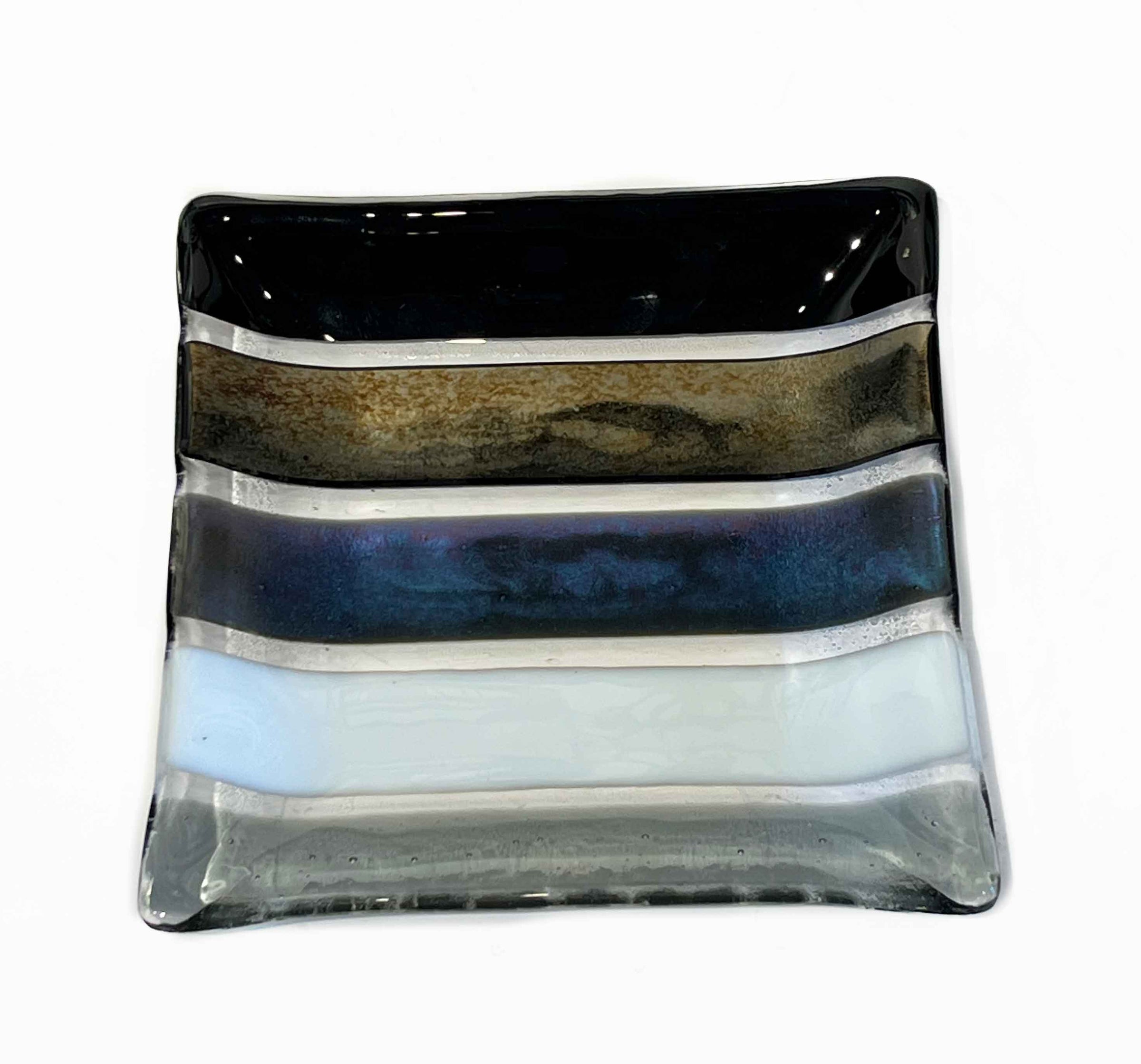 7" Square Plate black stripes 1 - Petroff Gallery - Glass art