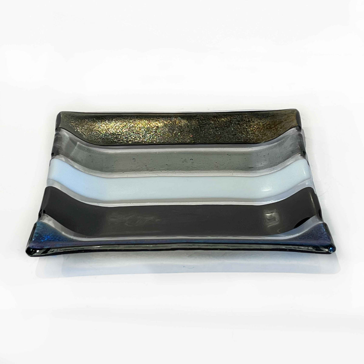 7" Square Plate black stripes 2 - Petroff Gallery - Glass Art