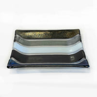 7" Square Plate black stripes 2 - Petroff Gallery - Glass Art