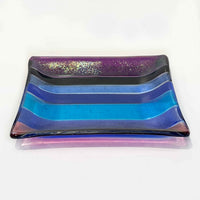 7" Square Plate blue stripes 3 - Petroff Gallery - Glass art