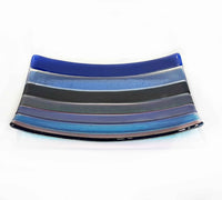 10" Square Plate Blue Stripes 1 - Petroff Gallery - Glass art