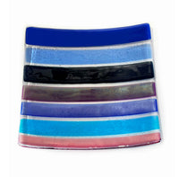 10" Square Plate Blue Stripes 1 - Petroff Gallery - Glass art