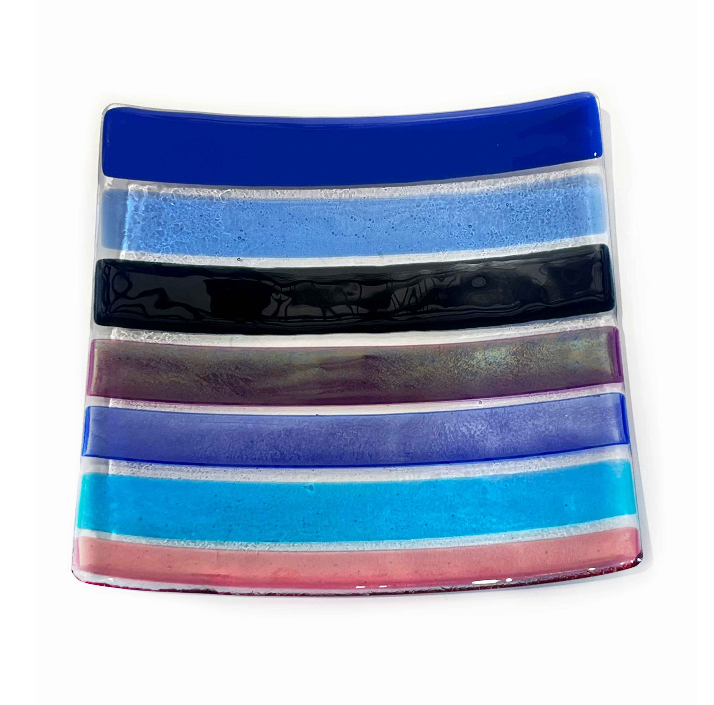 10" Square Plate Blue Stripes 1 - Petroff Gallery - Glass art